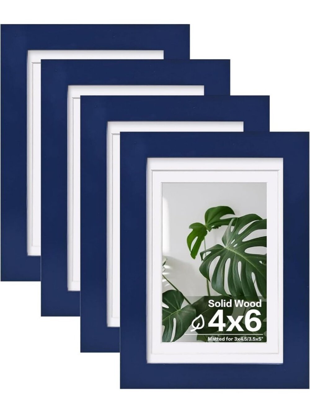 4x6 Solid Wood Picture Frames - 4PCS, Plexiglass, Tabletop & Wall Mount, Navy